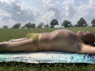 Sunbathing in Bayonne Park Yellow Pattern bikini 5 of 20