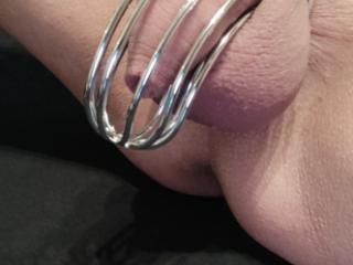 Sissy Lizzy with a black and white dress an a long chastity cage 03 11 of 20